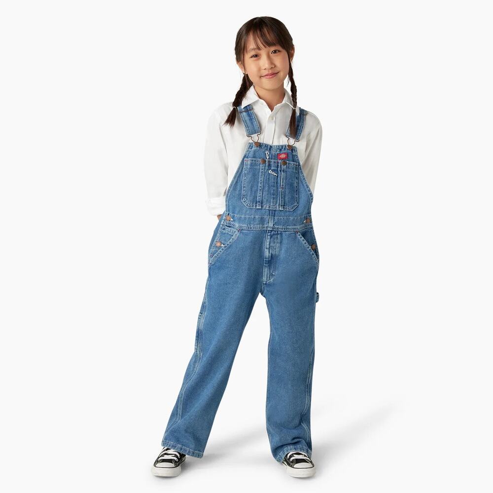 ✨2/$30✨ Dickies Kids Denim Overalls Small Medium Wash Outdoors Casual Jean